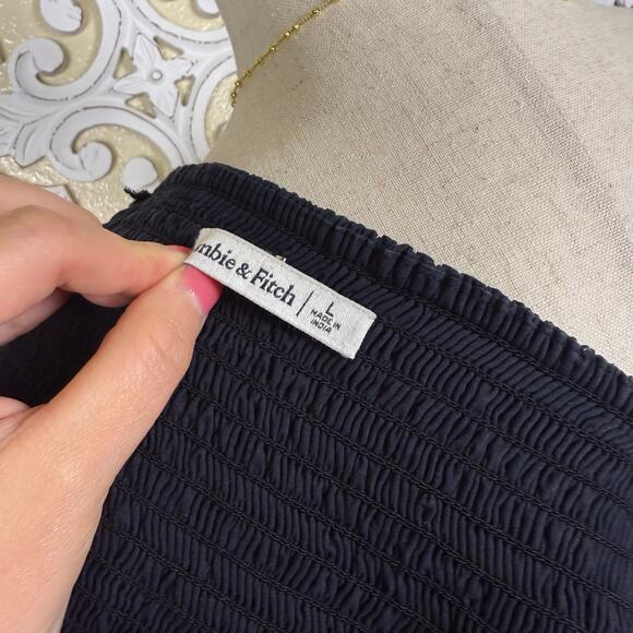 Abercrombie & Fitch | Black Poplin Ruffle Sleeve Tiered Midaxi Maxi Dress Large - Picture 8 of 9